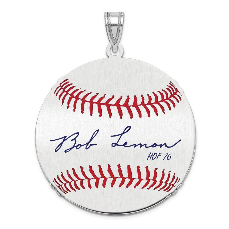 Sterling Silver Bob Lemon Signature Lg Enamel Baseball Pendant